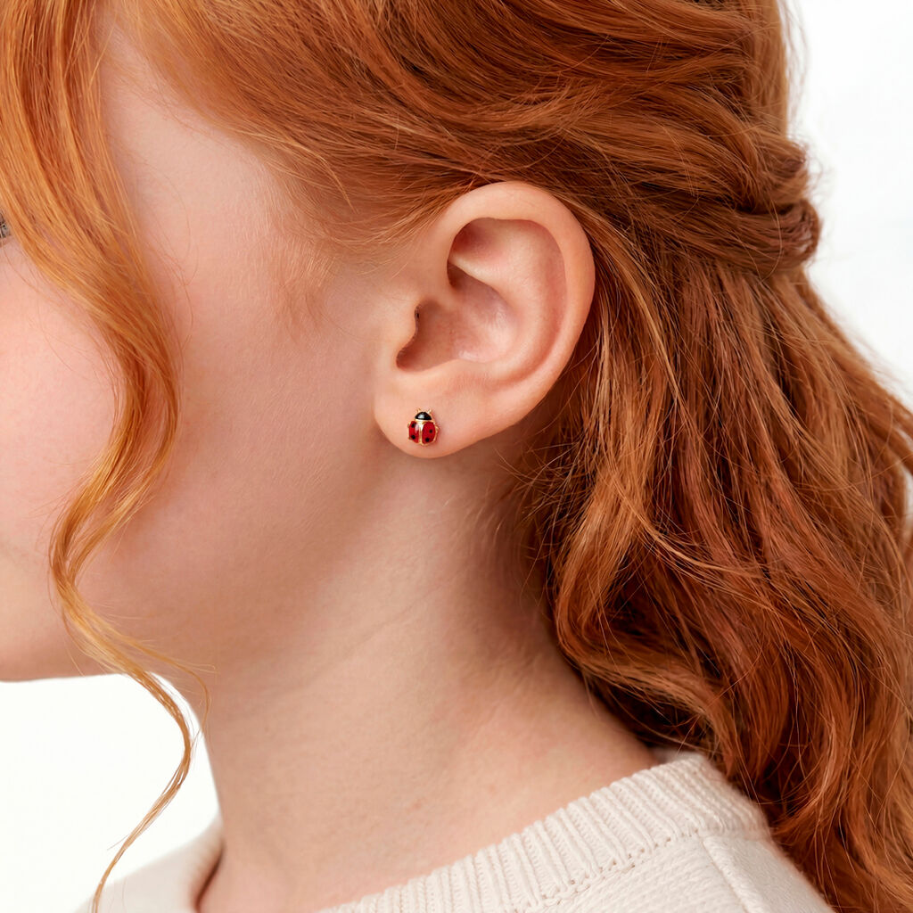 Boucles D'oreilles Puces Or Jaune Helidie Email - Clous d'oreilles Enfant | Histoire d&rsquo;Or