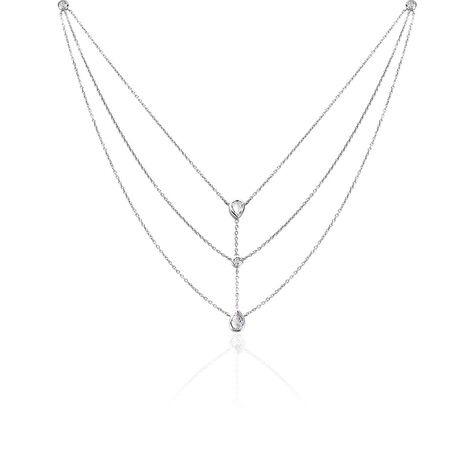 Collier Shanene Argent Blanc Oxyde De Zirconium - Colliers doubles et triples cha&icirc;nes Femme | Histoire d&rsquo;Or