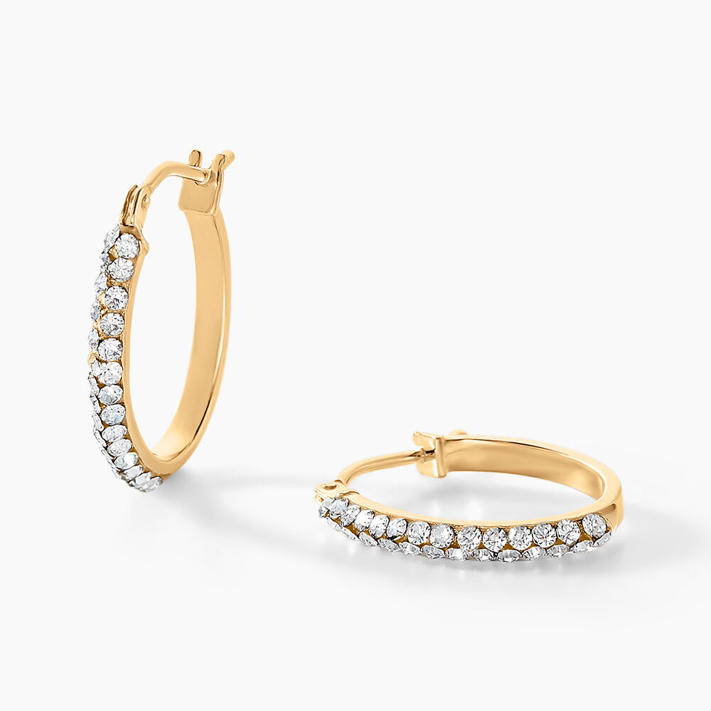 Boucles D'oreilles Créoles Plaqué Or 18K Avec Strass Et Nacre - Bijou Neuf Tres.Or