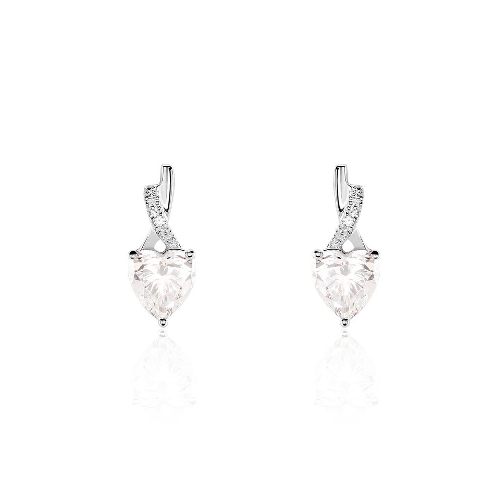 Boucles D'oreilles Puces Clothilde Or Blanc Oxyde De Zirconium - Clous d'oreilles Femme | Histoire d’Or
