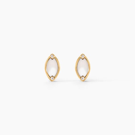 Boucles D'Oreilles Puces Chelo Or Jaune Nacre Oxyde De Zirconium - Clous d'oreilles Femme | Histoire d&rsquo;Or