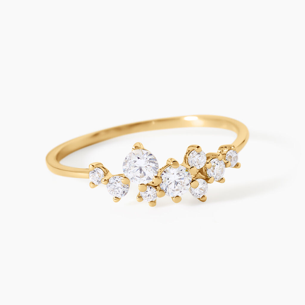 Bague Sparkle Argent Dor&eacute; A L'Or 750/1000 Oxyde De Zirconium - Bagues avec pierre Femme | Histoire d&rsquo;Or