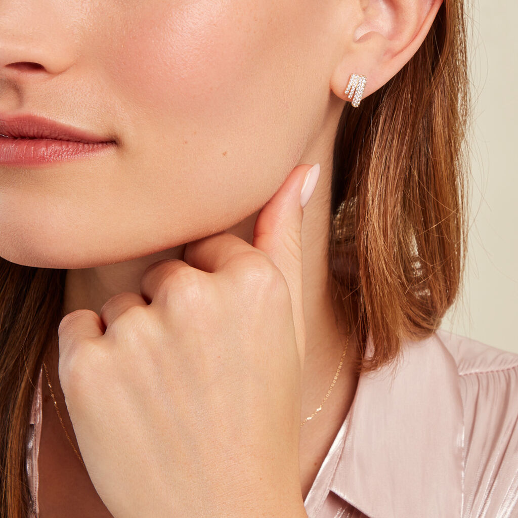 Boucles D'oreilles Puces Shimmel Or Jaune Oxyde De Zirconium - Clous d'oreilles Femme | Histoire d’Or