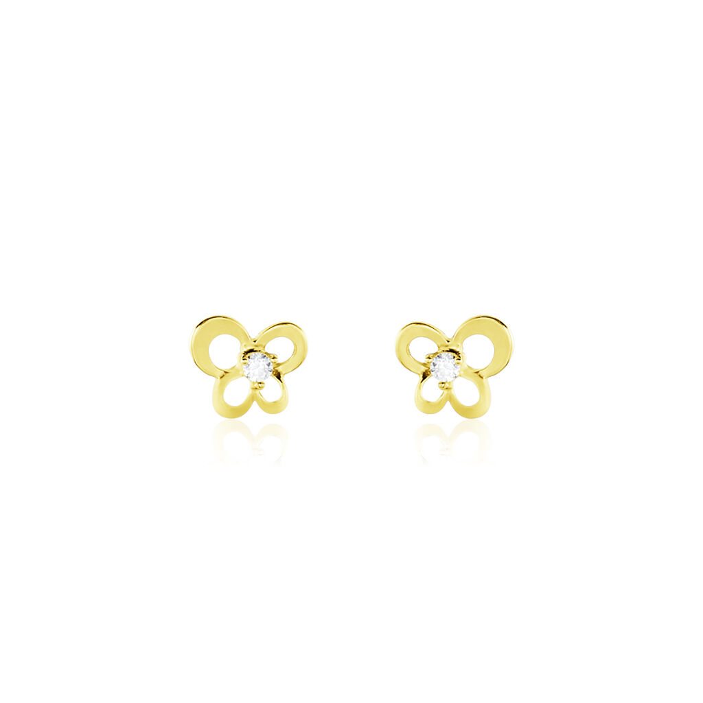 Boucles D'oreilles Puces Eleanor Fleur Or Jaune Oxyde De Zirconium - Clous d'oreilles Famille | Histoire d’Or