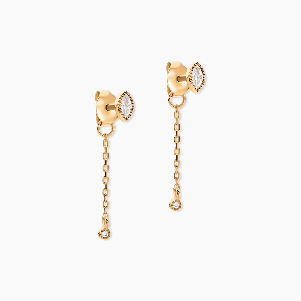 Boucles D'Oreilles Pendantes Harmonie Plaque Or Jaune Oxyde De Zirconium - Boucles d'oreilles fantaisie Femme | Histoire d&rsquo;Or