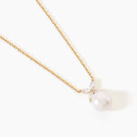 Collier Norah Argent Dor&eacute; A L'Or 750/1000 Perle De Culture Oxyde De Zirconium - Colliers Femme | Histoire d&rsquo;Or