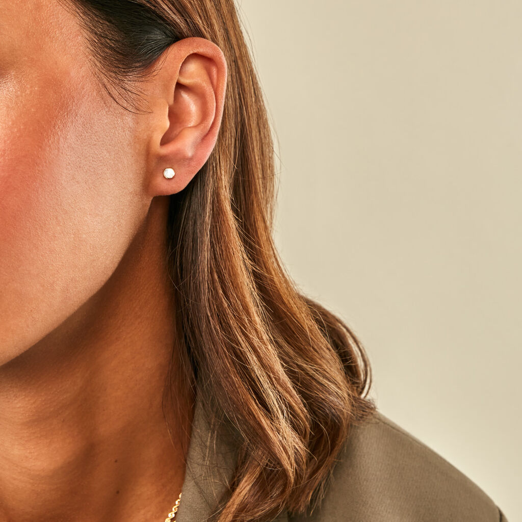 Boucles D'Oreilles Puces Nikandros Or Jaune Nacre - Clous d'oreilles Femme | Histoire d&rsquo;Or