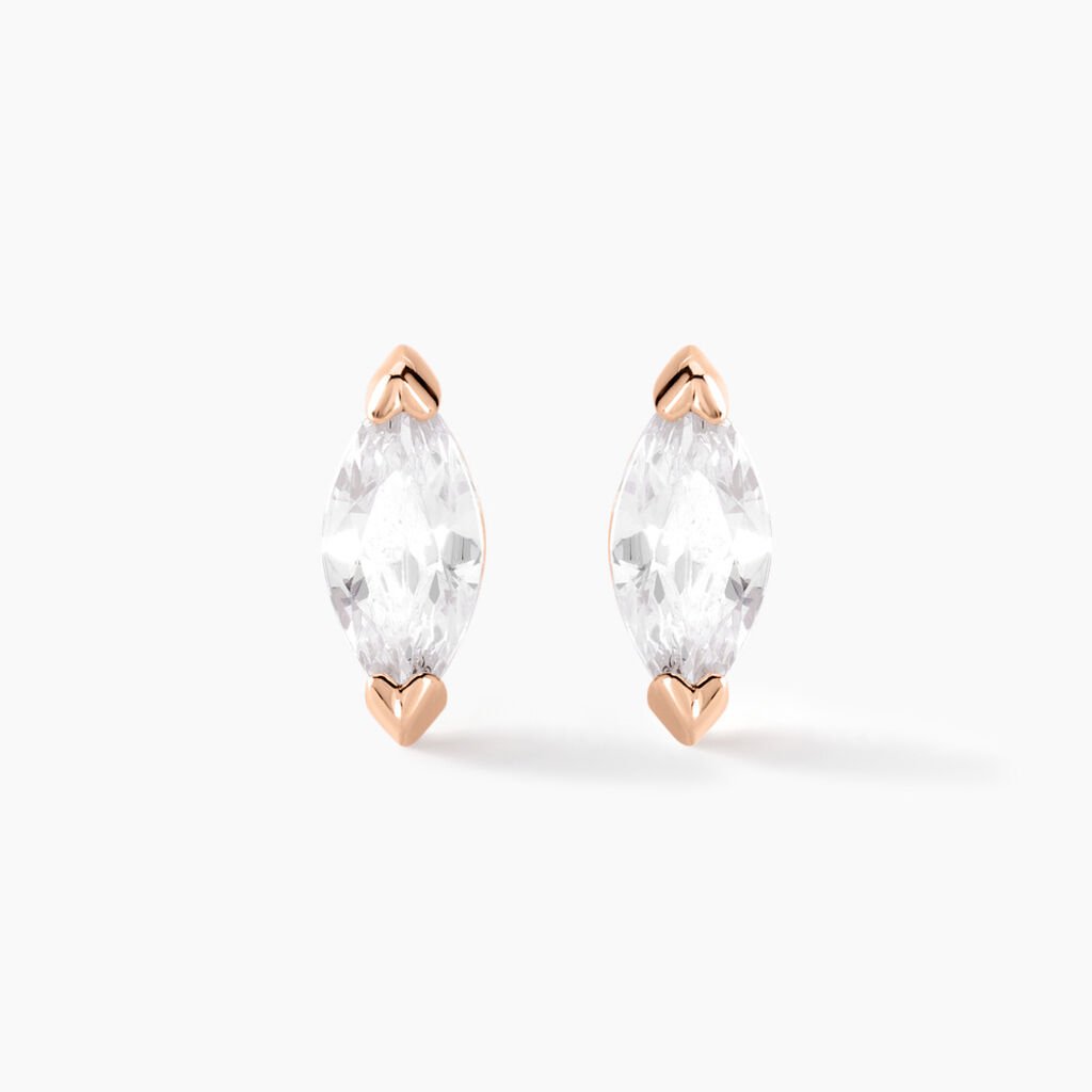 Boucles D'oreilles Puces Navette Argent Rose Oxyde De Zirconium - Boucles d'oreilles fantaisie Femme | Histoire d&rsquo;Or