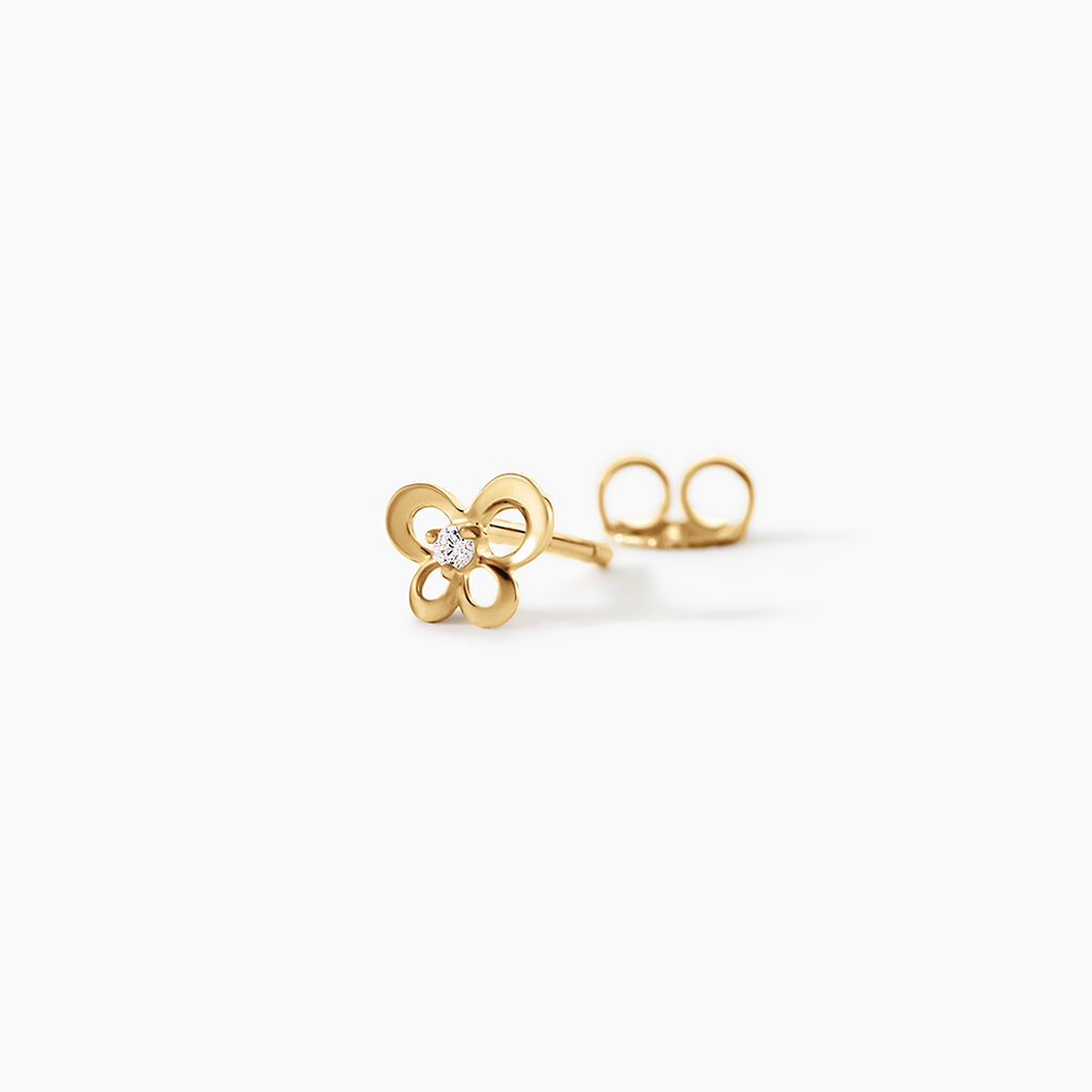 Boucles D'Oreilles Puces Cathy Argent Dor&eacute; A L'Or 750/1000 Oxyde De Zirconium - Boucles d'oreilles fantaisie Femme | Histoire d&rsquo;Or