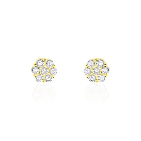Boucles D'oreilles Puces Eleanor Fleur Or Jaune Oxyde De Zirconium - Clous d'oreilles Femme | Histoire d’Or