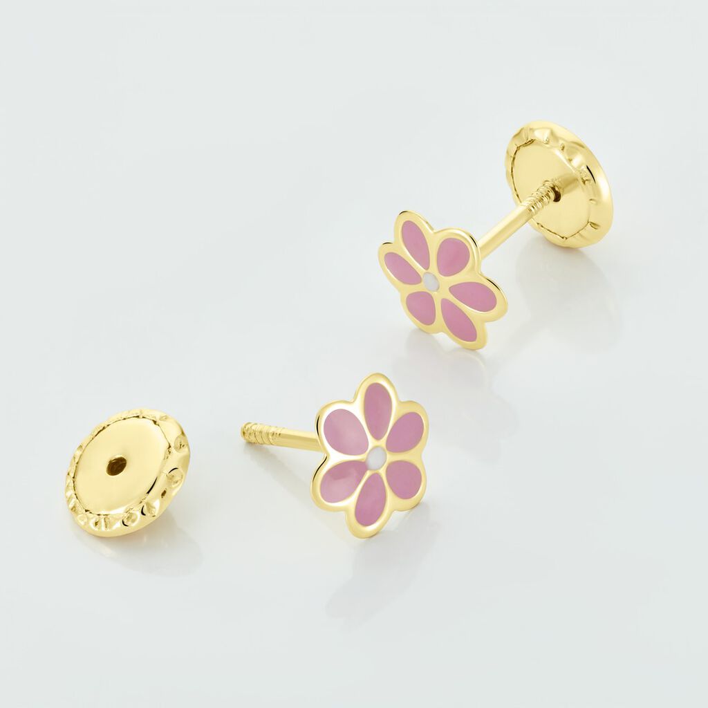 Boucles D'oreilles Puces Or Jaune Talia Email - Clous d'oreilles Enfant | Histoire d’Or