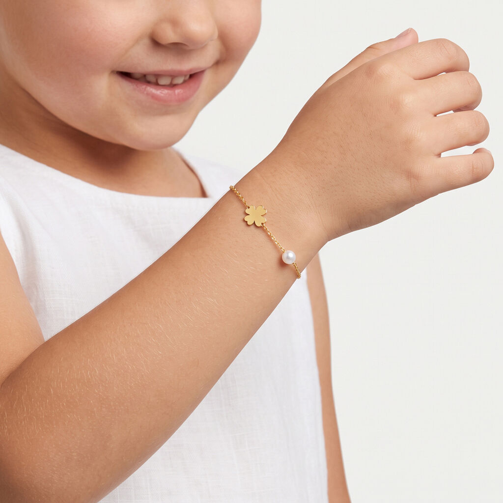 Bracelet Trefle Or Jaune Perle De Culture - Bracelets Enfant | Histoire d&rsquo;Or
