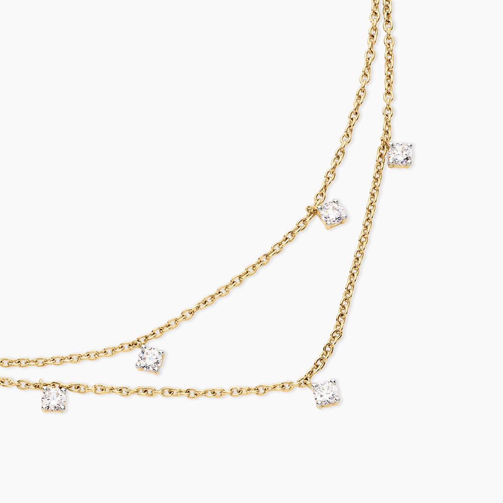 Collier Eclat D'Etoile Argent Dor&eacute; A L'Or 750/1000 Oxyde De Zirconium - Colliers doubles et triples cha&icirc;nes Femme | Histoire d&rsquo;Or