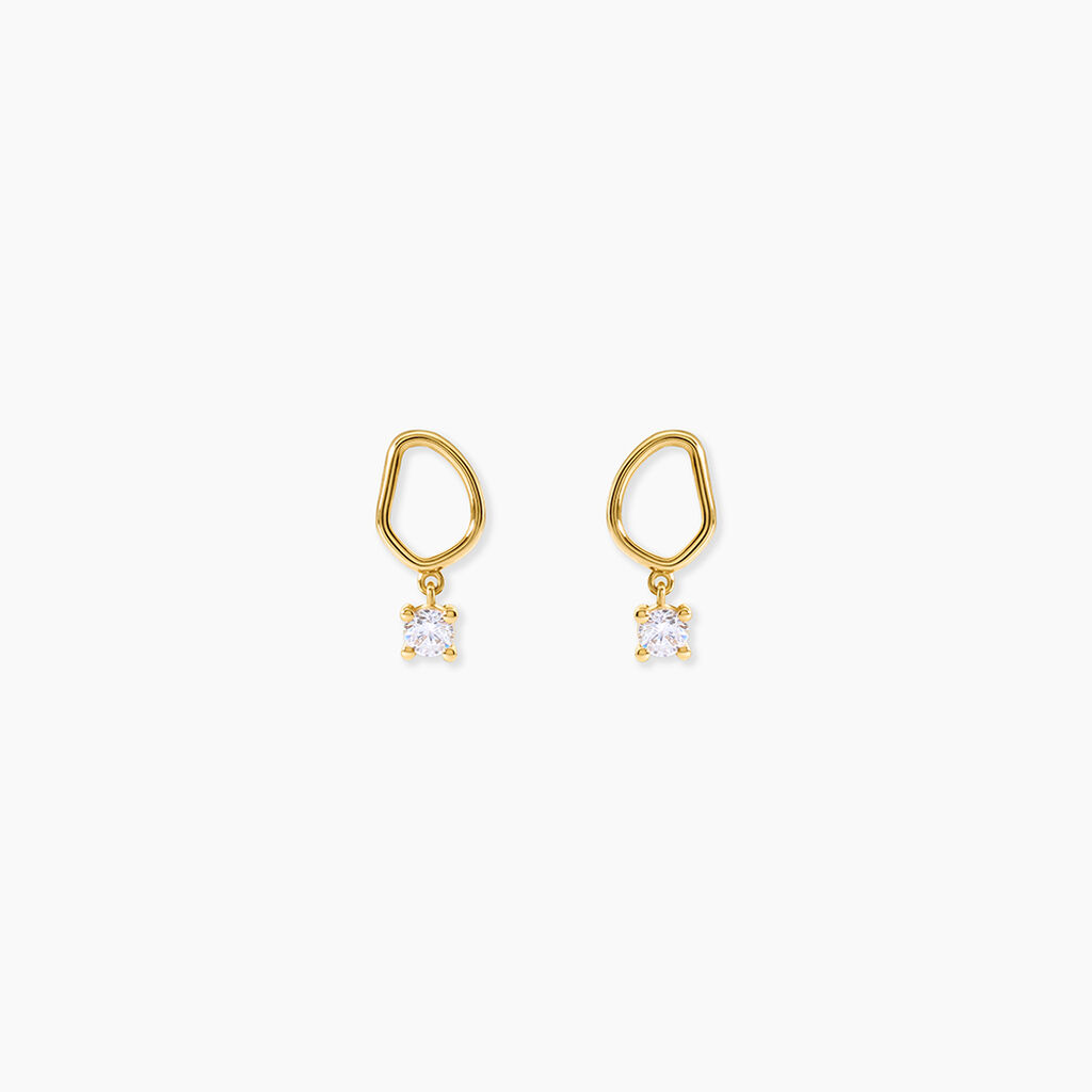 Boucles D'Oreilles Puces Fortuna Argent Dor&eacute; A L'Or 750/1000 Oxyde De Zirconium - Boucles d'oreilles fantaisie Femme | Histoire d&rsquo;Or