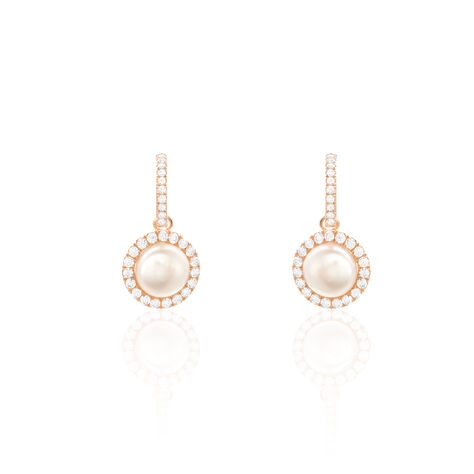 Boucles D'oreilles Pendantes Olivia Argent Rose Perle Culture Oxyde - Boucles d'oreilles fantaisie Femme | Histoire d’Or