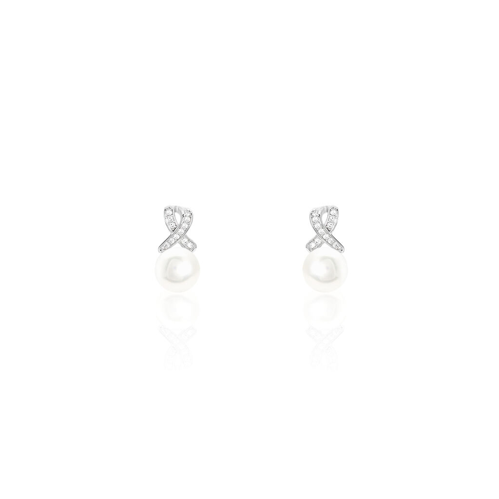 Boucles D'oreilles Pendantes Sathine Argent  Perle De Culture Et Oxyde - Boucles d'oreilles fantaisie Femme | Histoire d’Or