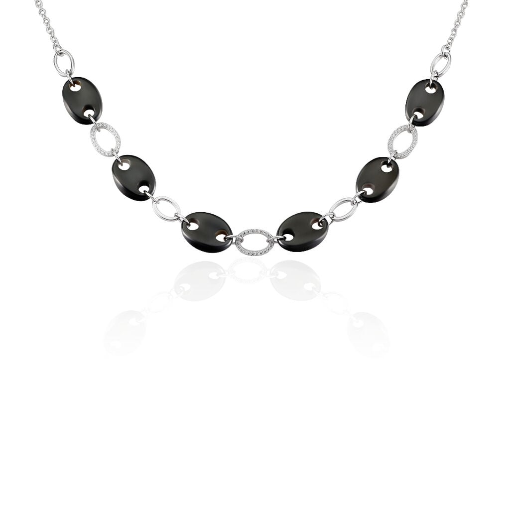 Collier Hattie Argent Blanc C&eacute;ramique Et Oxyde De Zirconium - Colliers Femme | Histoire d&rsquo;Or