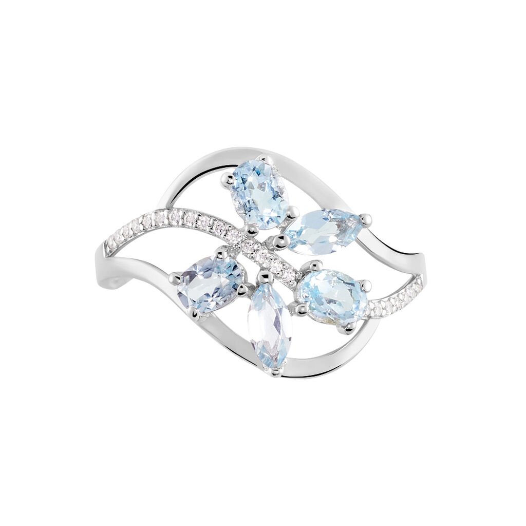 Bague Orchidee Or Blanc Topaze Oxyde De Zirconium - Bagues avec pierre Femme | Histoire d&rsquo;Or