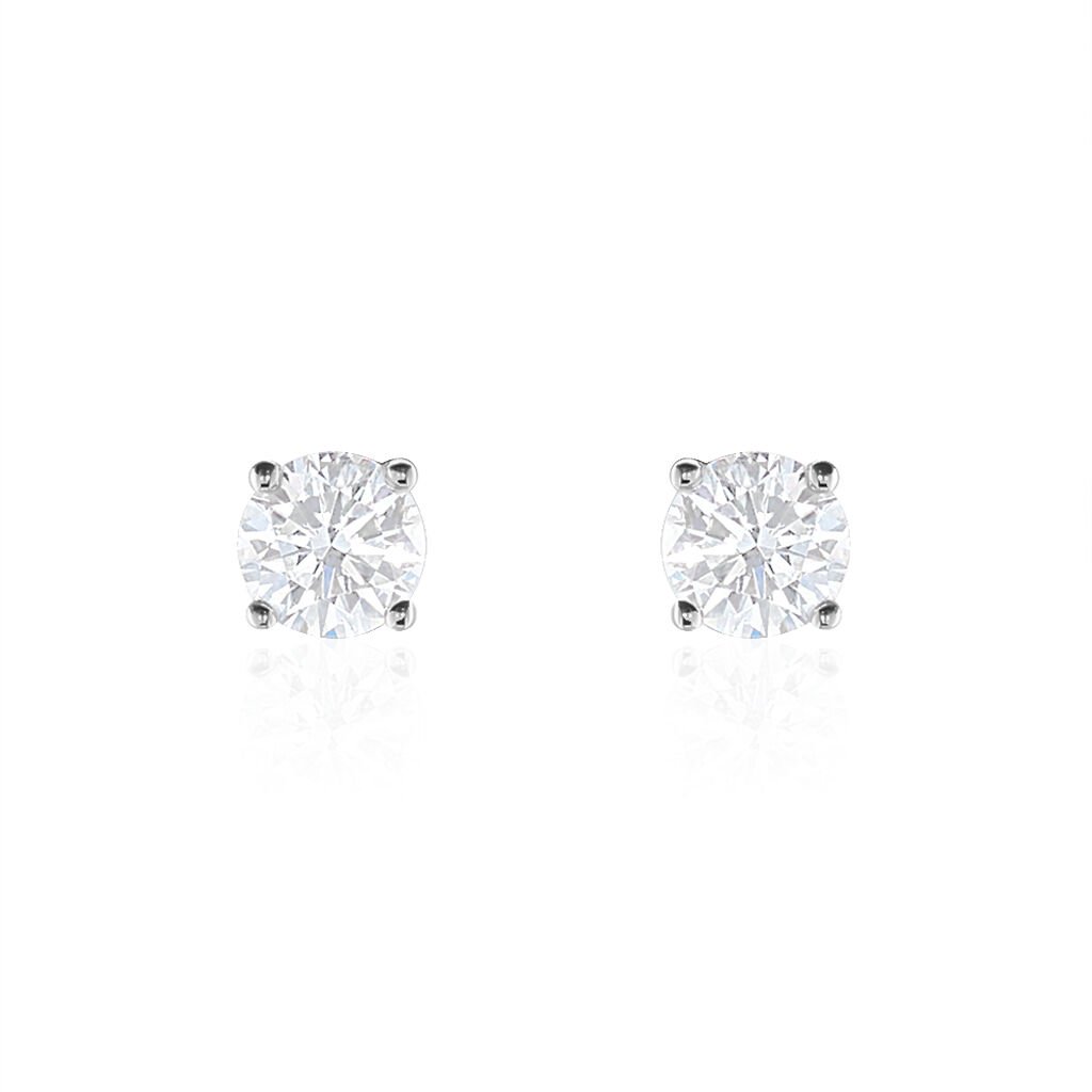 Boucles D'oreilles Puces 4 Griffes Or Blanc Diamant Synthetique - Clous d'oreilles Femme | Histoire d&rsquo;Or