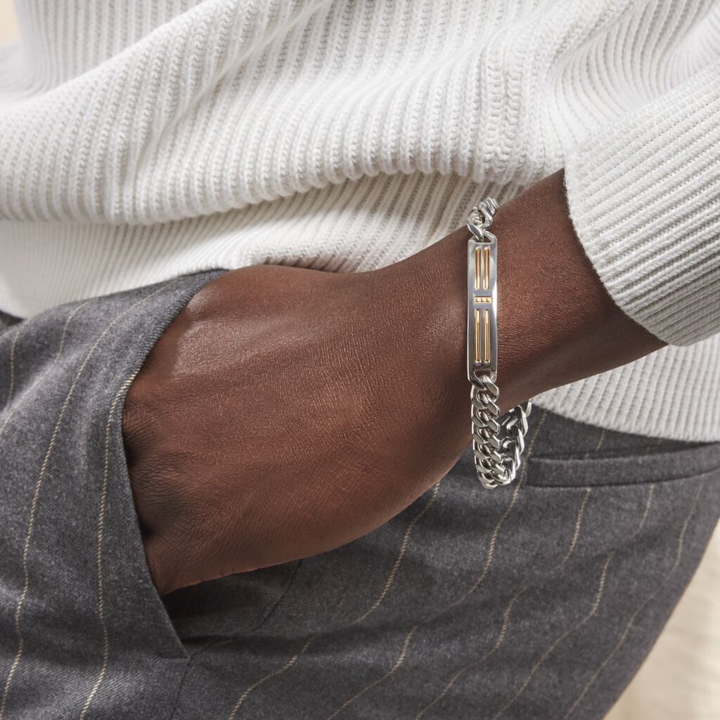 Bracelet Identité Acier Blanc Et Plaqué Or Aristocles - Bracelets Homme | Histoire d’Or