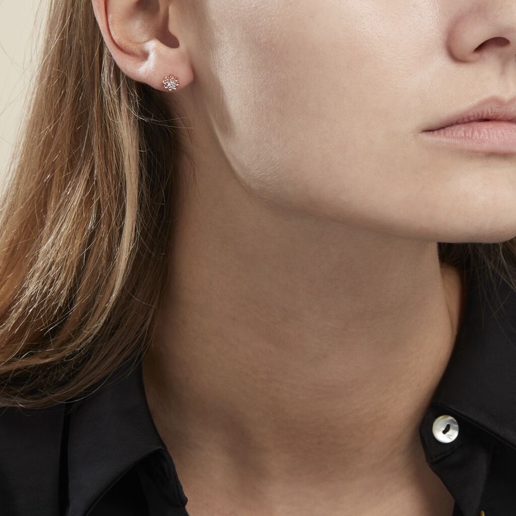 Boucles D'oreilles Puces Argent Rose Donella Oxyde De Zirconium - Boucles d'oreilles fantaisie Femme | Histoire d’Or