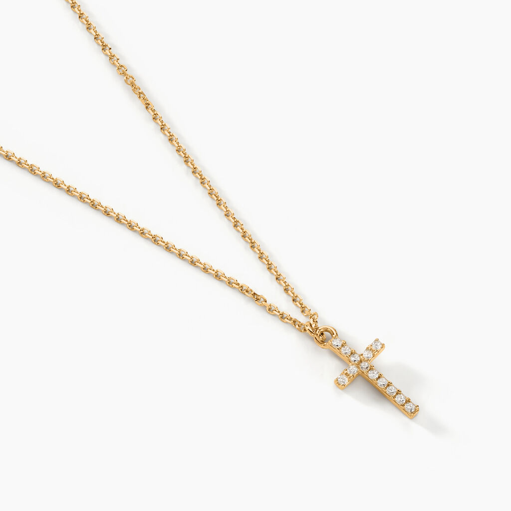 Collier Cobeia Croix Maille Forçat Or Jaune Oxyde De Zirconium