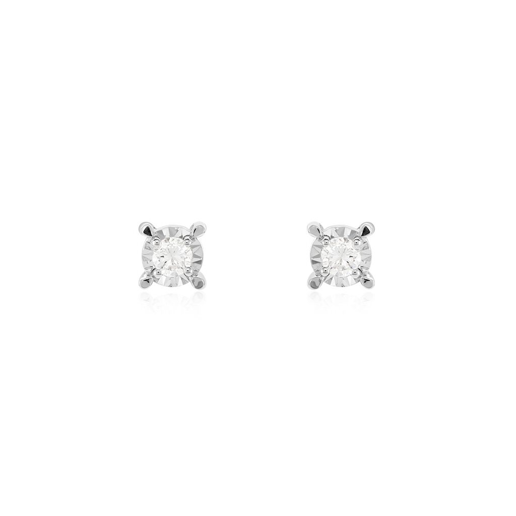 Boucles D'oreilles Puces Diamotion Or Blanc Diamant - Clous d'oreilles Femme | Histoire d’Or