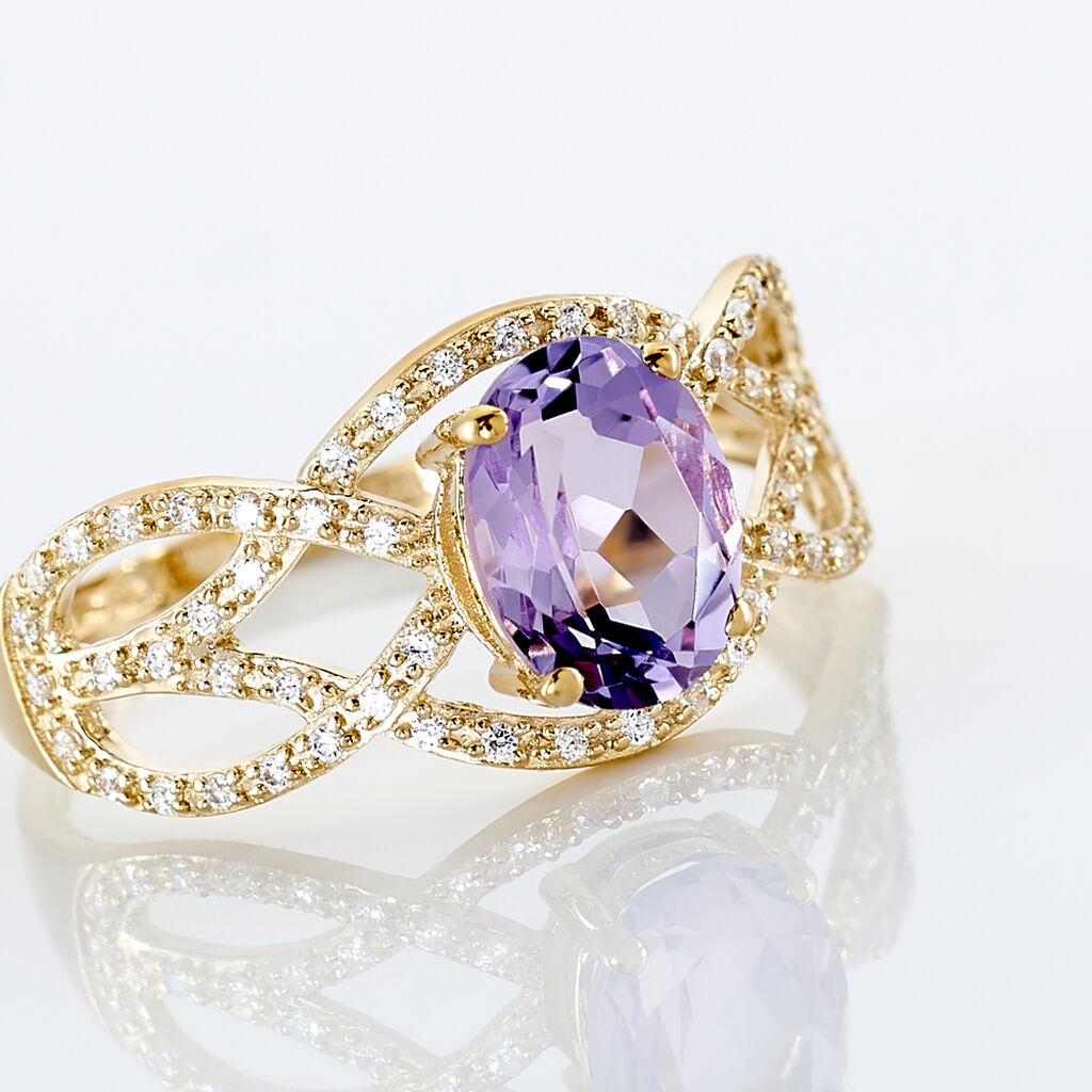Bague Tina Or Jaune Amethyste Et Oxyde De Zirconium - Bagues solitaires Femme | Histoire d’Or