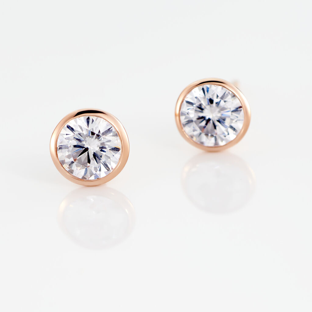 Boucles D'oreilles Puces Daria Serti Clos Or Rose Oxyde De Zirconium - Clous d'oreilles Femme | Histoire d’Or