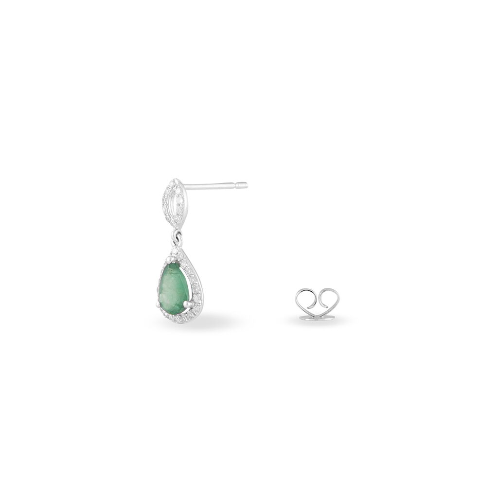 Boucles D'oreilles Puces Sissi Or Blanc Diamant Et Emeraude - Boucles d'oreilles pendantes Femme | Histoire d’Or