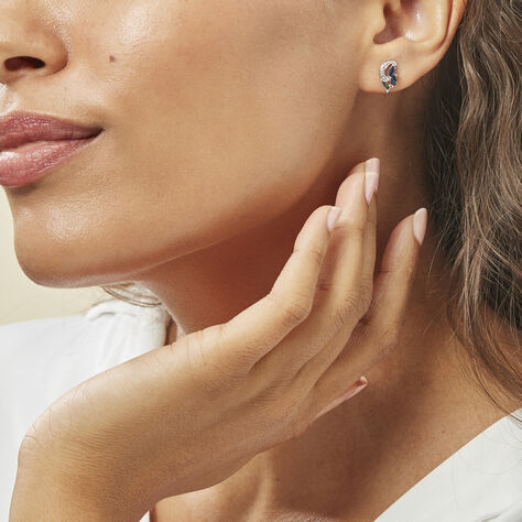 Boucles D'oreilles Puces Sakina Or Blanc Saphir Et Diamant - Clous d'oreilles Femme | Histoire d’Or
