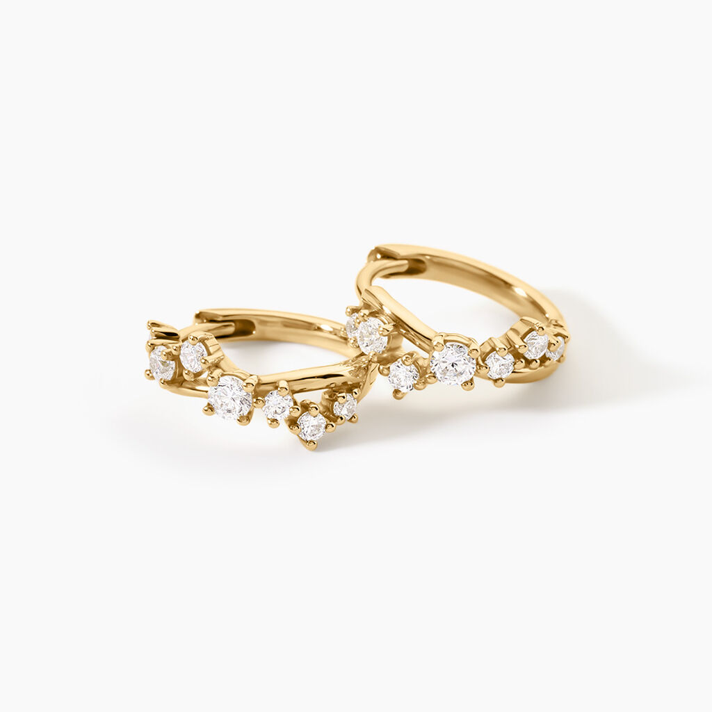 Cr&eacute;oles Nance Argent Dor&eacute; A L'Or 750/1000 Oxyde De Zirconium - Boucles d'oreilles cr&eacute;oles Femme | Histoire d&rsquo;Or