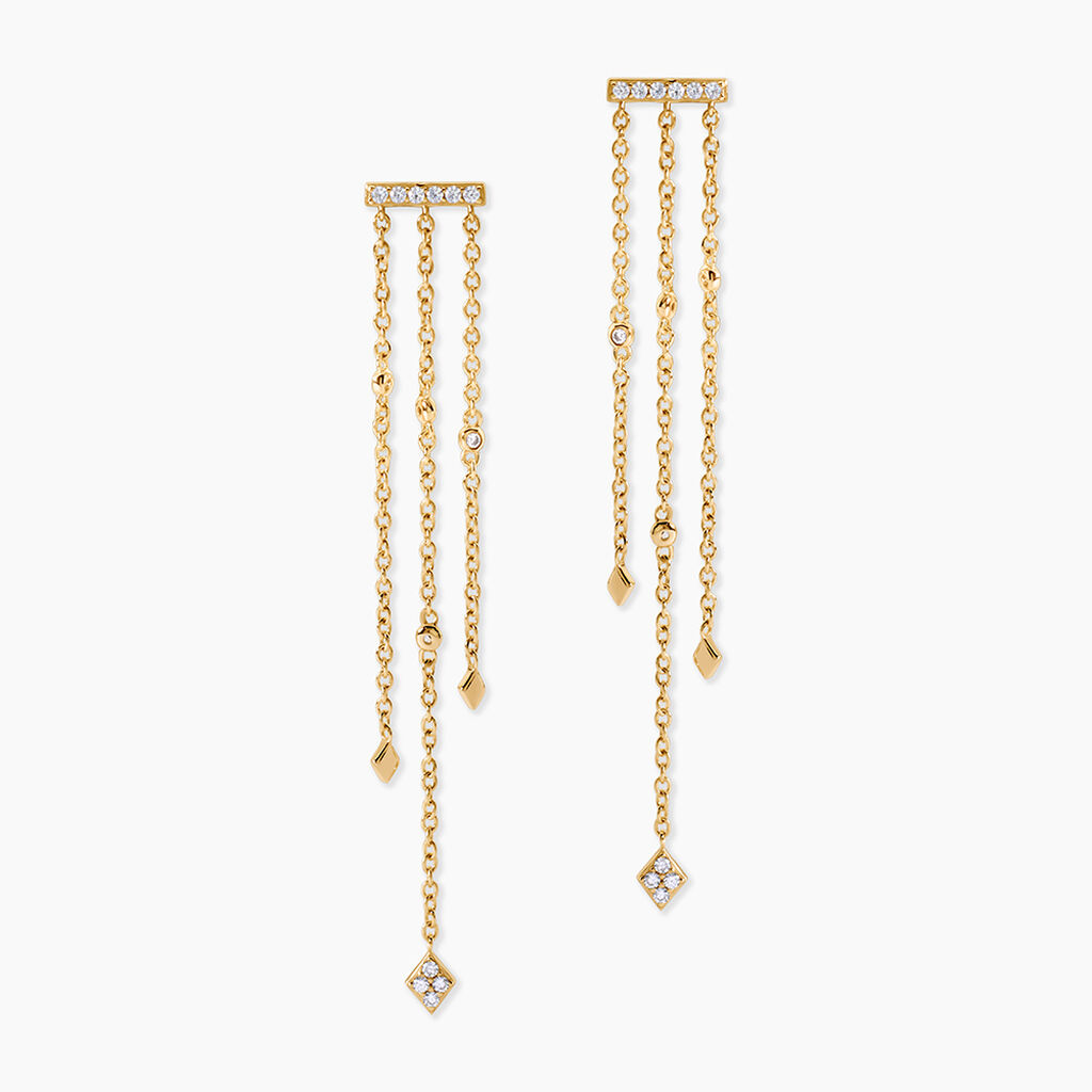 Boucles D'Oreilles Pendantes Eclat D'Etoile Argent Dor&eacute; A L'Or 750/1000 Oxyde De Zirconium - Boucles d'oreilles pendantes Femme | Histoire d&rsquo;Or