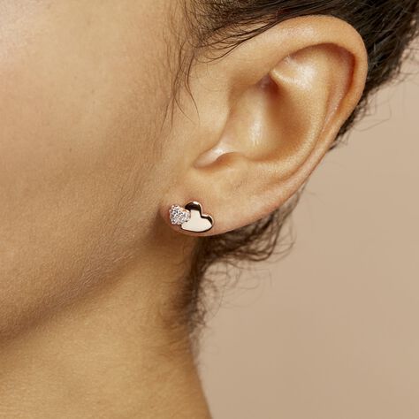 Boucles D'oreilles Puces Flamen Argent Rose Oxyde De Zirconium - Boucles d'Oreilles Coeur Femme | Histoire d’Or