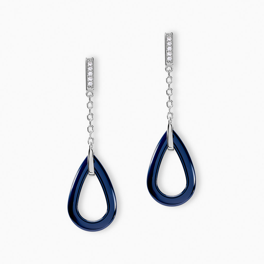Boucles D'oreilles Pendantes Peer Argent Blanc Oxyde De Zirconium - Boucles d'oreilles fantaisie Femme | Histoire d’Or