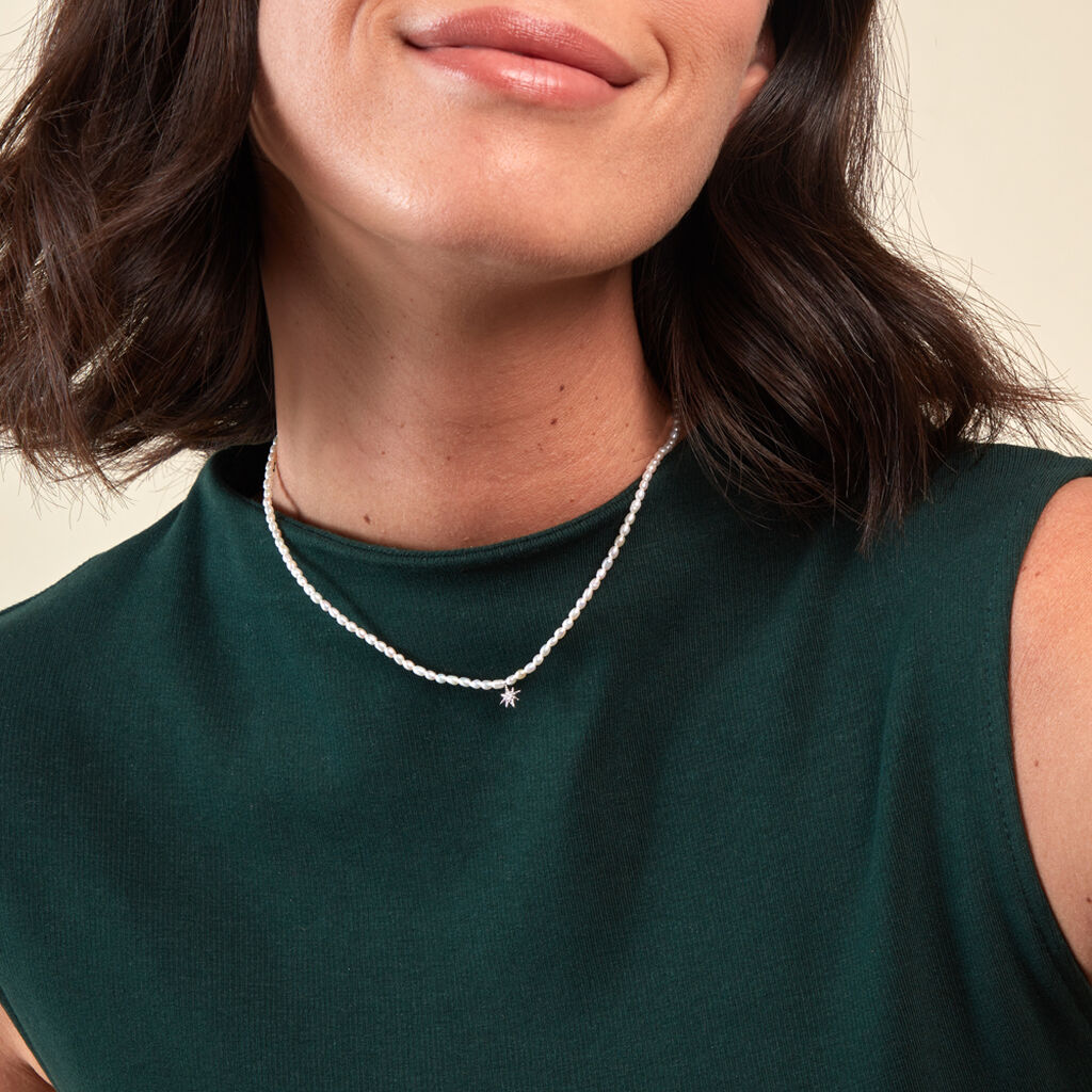 Collier Shelah Argent Blanc Perle De Culture Oxyde De Zirconium - Colliers Femme | Histoire d’Or