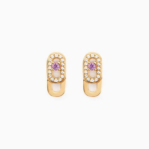 Boucles D'oreilles Puces Deonne Or Jaune Améthyste Oxyde De Zirconium - Clous d'oreilles Femme | Histoire d’Or