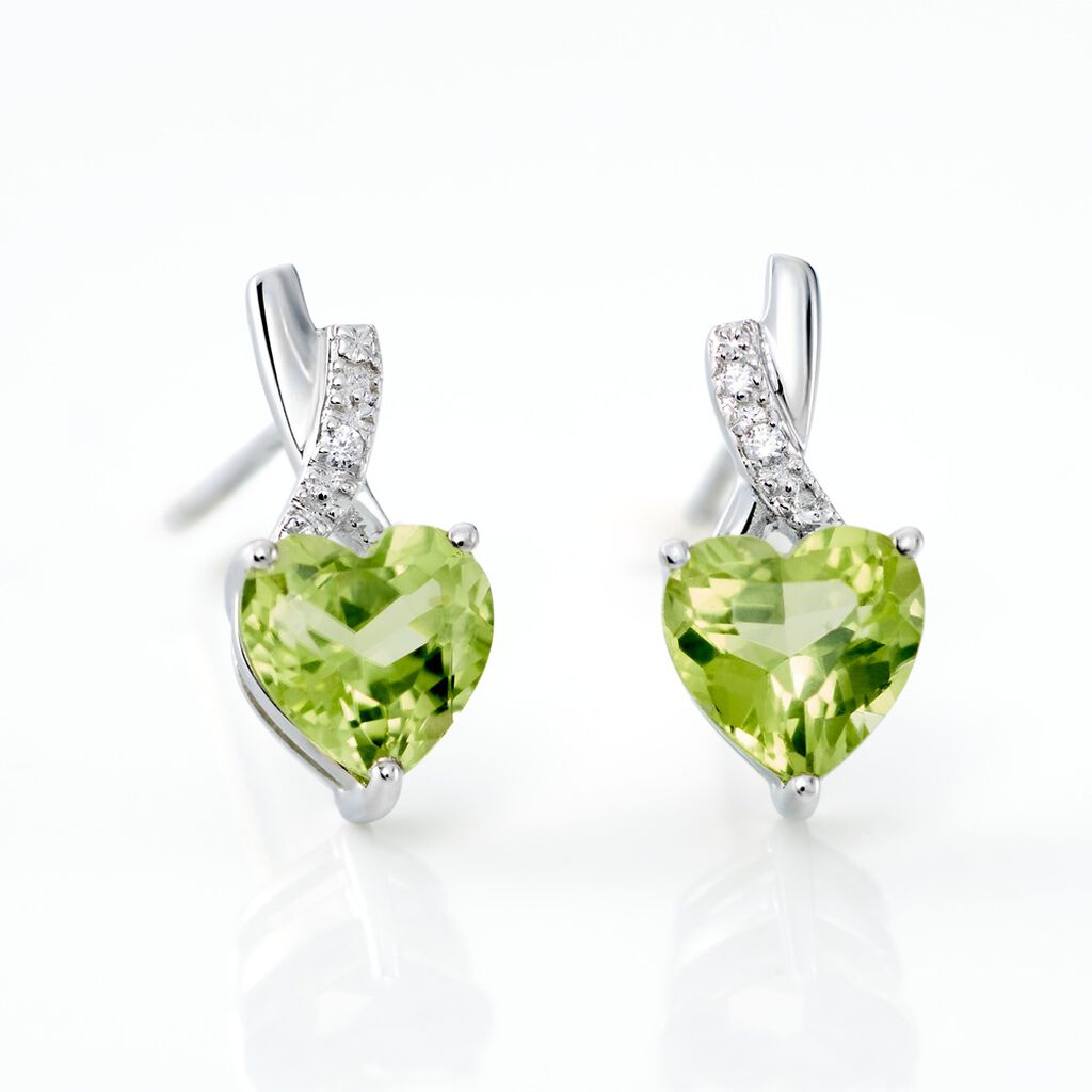 Boucles D'oreilles Puces Or Blanc Clothilde Péridot - Clous d'oreilles Femme | Histoire d’Or