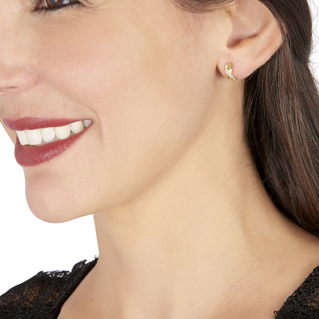 Boucles D'oreilles Izefia Rondes Or Jaune Oxyde De Zirconium - Boucles d'oreilles créoles Femme | Histoire d’Or
