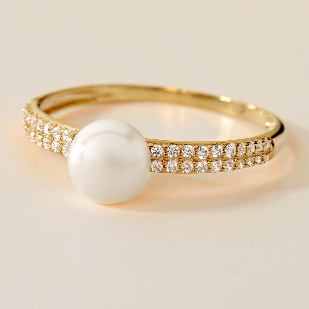 Bague Maria-francoise Or Jaune Perle De Culture Et Oxyde De Zirconium - Bagues avec pierre Femme | Histoire d’Or