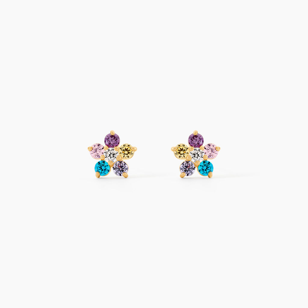 Boucles D'Oreilles Puces Elvina Or Jaune Oxyde De Zirconium - Clous d'oreilles Enfant | Histoire d&rsquo;Or