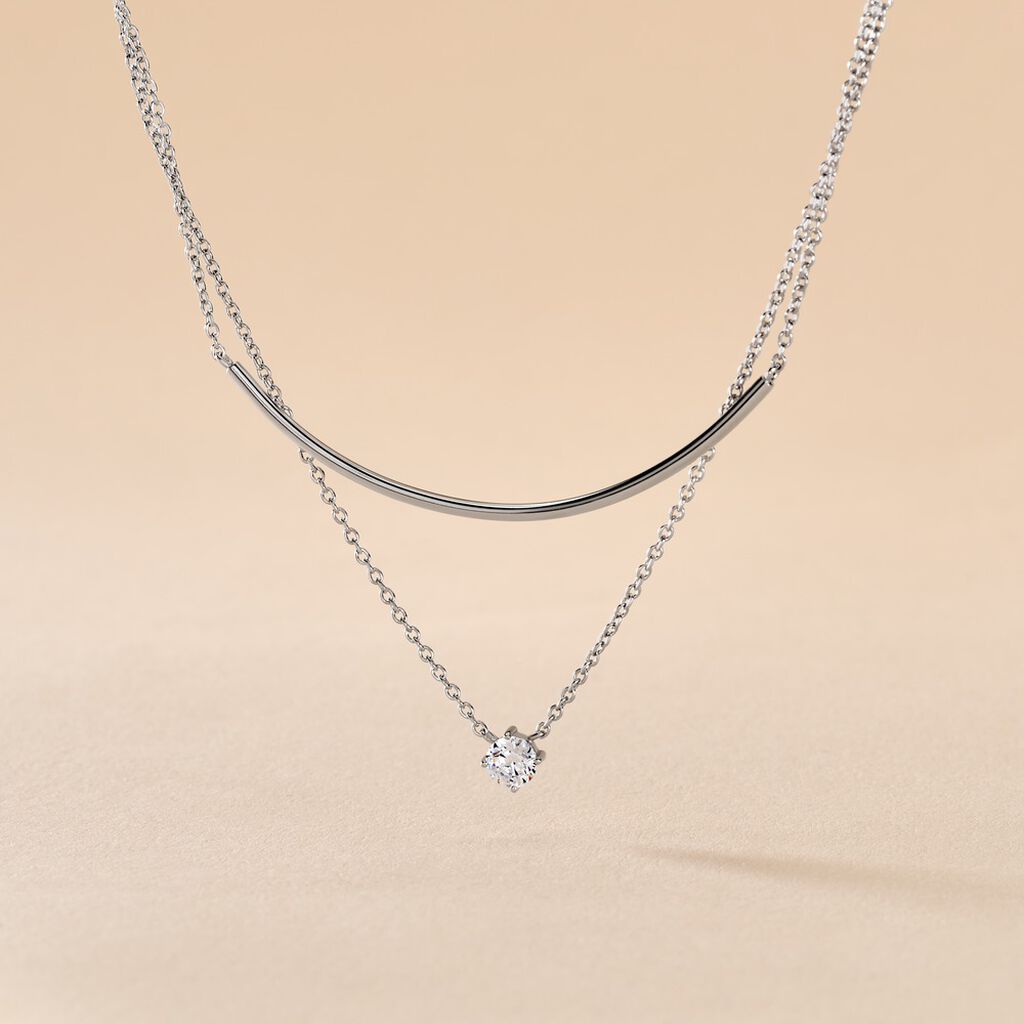 Collier Ruth Argent Blanc Oxyde De Zirconium - Colliers doubles et triples cha&icirc;nes Femme | Histoire d&rsquo;Or