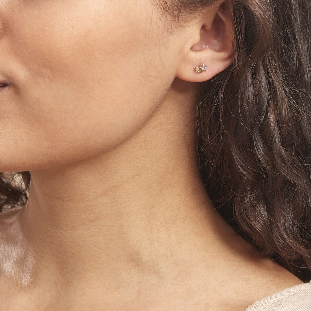 Boucles D'oreilles Puces Bartholomee Papillon Or Jaune - Clous d'oreilles Femme | Histoire d’Or