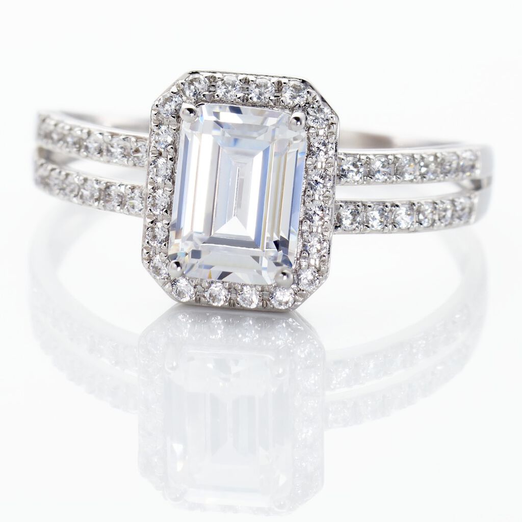Bague Solitaire Accompagnž Or Blanc Addy Oxyde De Zirconium - Bagues solitaires Femme | Histoire d&rsquo;Or