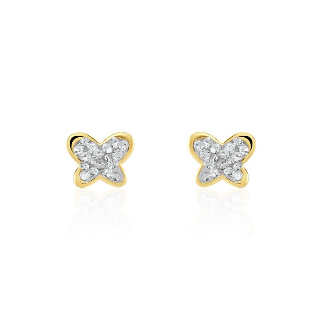 Boucles D'oreilles Puces Or Jaune Cercis Strass - Clous d'oreilles Enfant | Histoire d&rsquo;Or