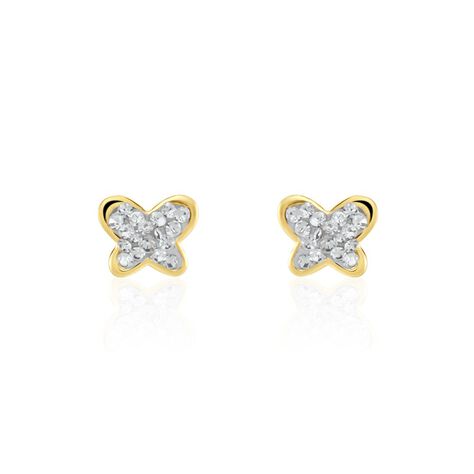 Boucles D'oreilles Puces Or Jaune Cercis Strass - Clous d'oreilles Enfant | Histoire d&rsquo;Or