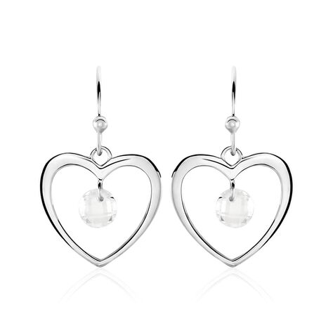 Boucles D'oreilles Pendantes Argent Blanc Armo Oxydes De Zirconium - Boucles d'Oreilles Coeur Femme | Histoire d’Or