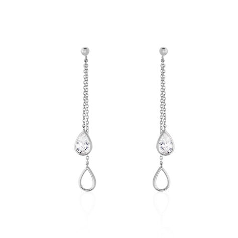 Boucles D'oreilles Pendantes Emerika Or Blanc Oxyde De Zirconium - Boucles d'oreilles pendantes Femme | Histoire d’Or