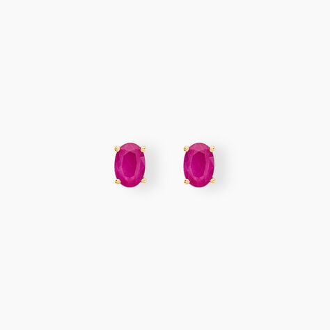 Boucles D'oreilles Puces Ovale Or Jaune Rubis - Clous d'oreilles Femme | Histoire d&rsquo;Or