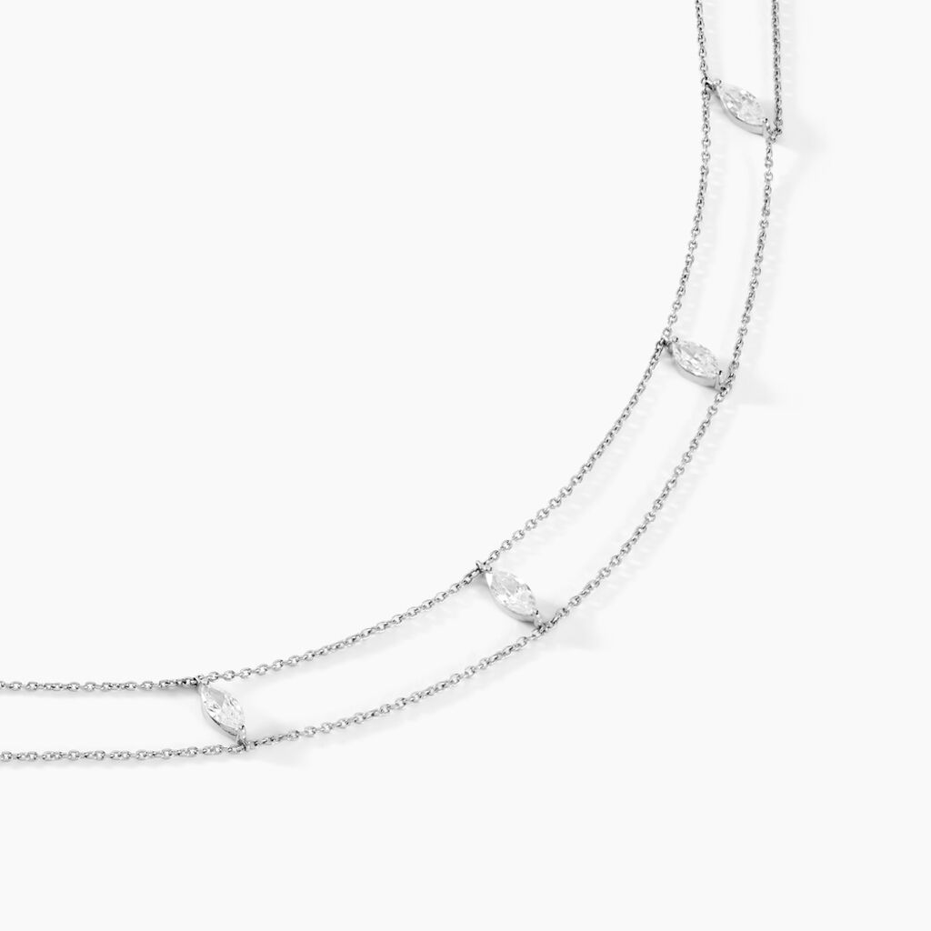 Collier Navette Argent Blanc Oxyde De Zirconium - Ras de cou Femme | Histoire d&rsquo;Or